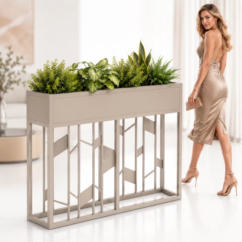 Room Divider Bamboo - Matte Black Metal Planter Box 80cm