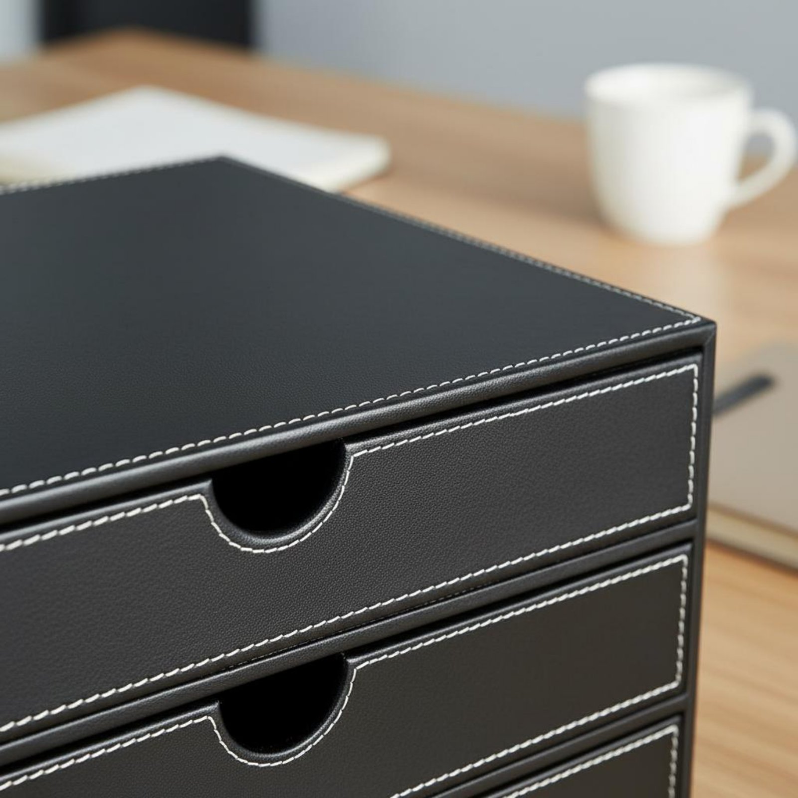 Desktop Filing Tray - Leather Desk Organizer Box Handmade 3-Drawer