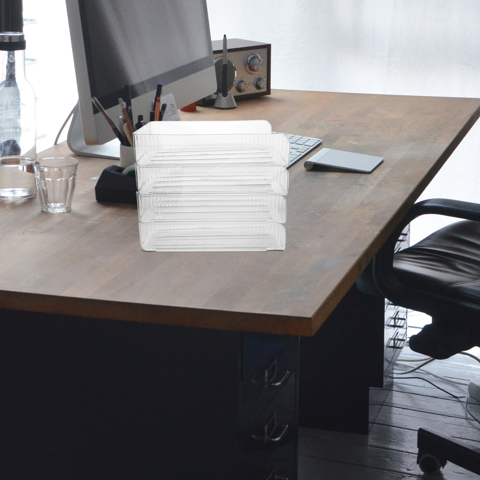 Desktop Filing Tray - 4Pcs Clear Desk Paper Tray Organizer