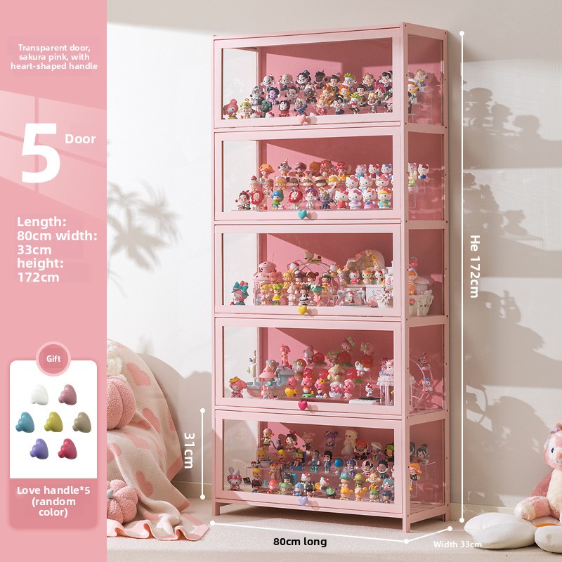 Room Divider Bamboo - Stable Pink Glass Door Display Cabinet