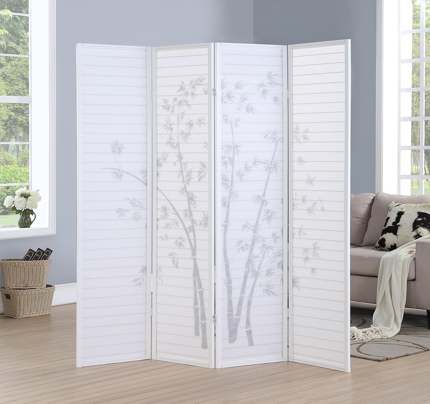 4-Panel Bamboo Print White Fra - Room Divider Bamboo review and price