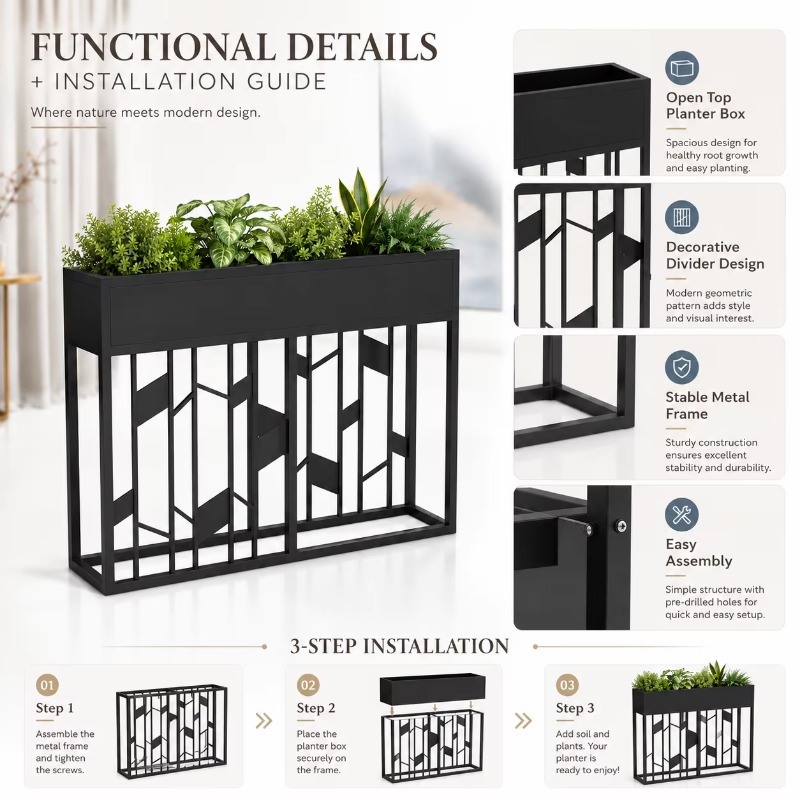 Matte Black Metal Planter Box  - Room Divider Bamboo review and price