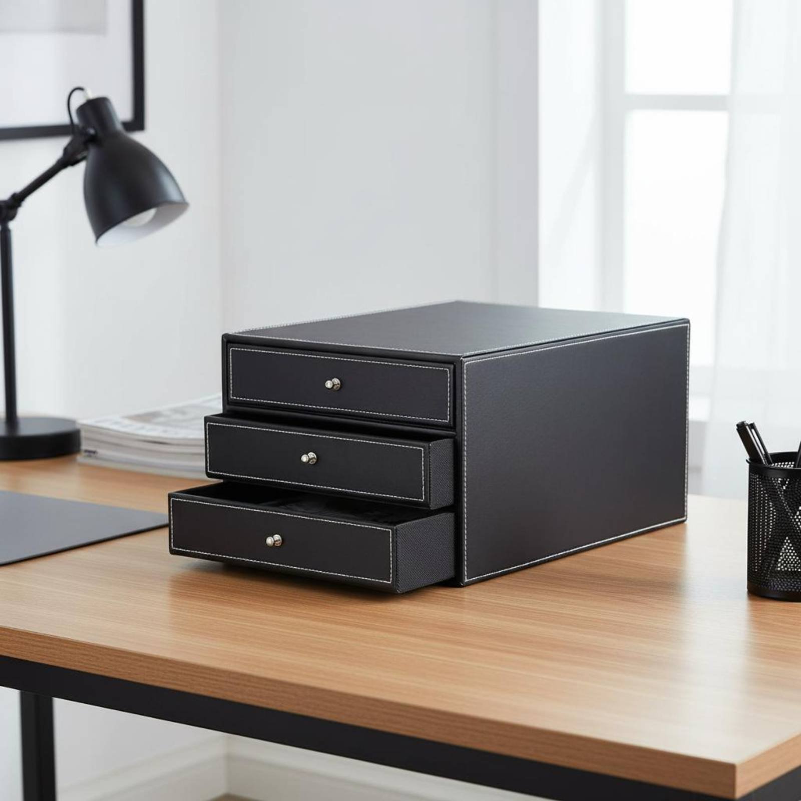 Leather Desk Organizer Box Han - Desktop Filing Tray review and price