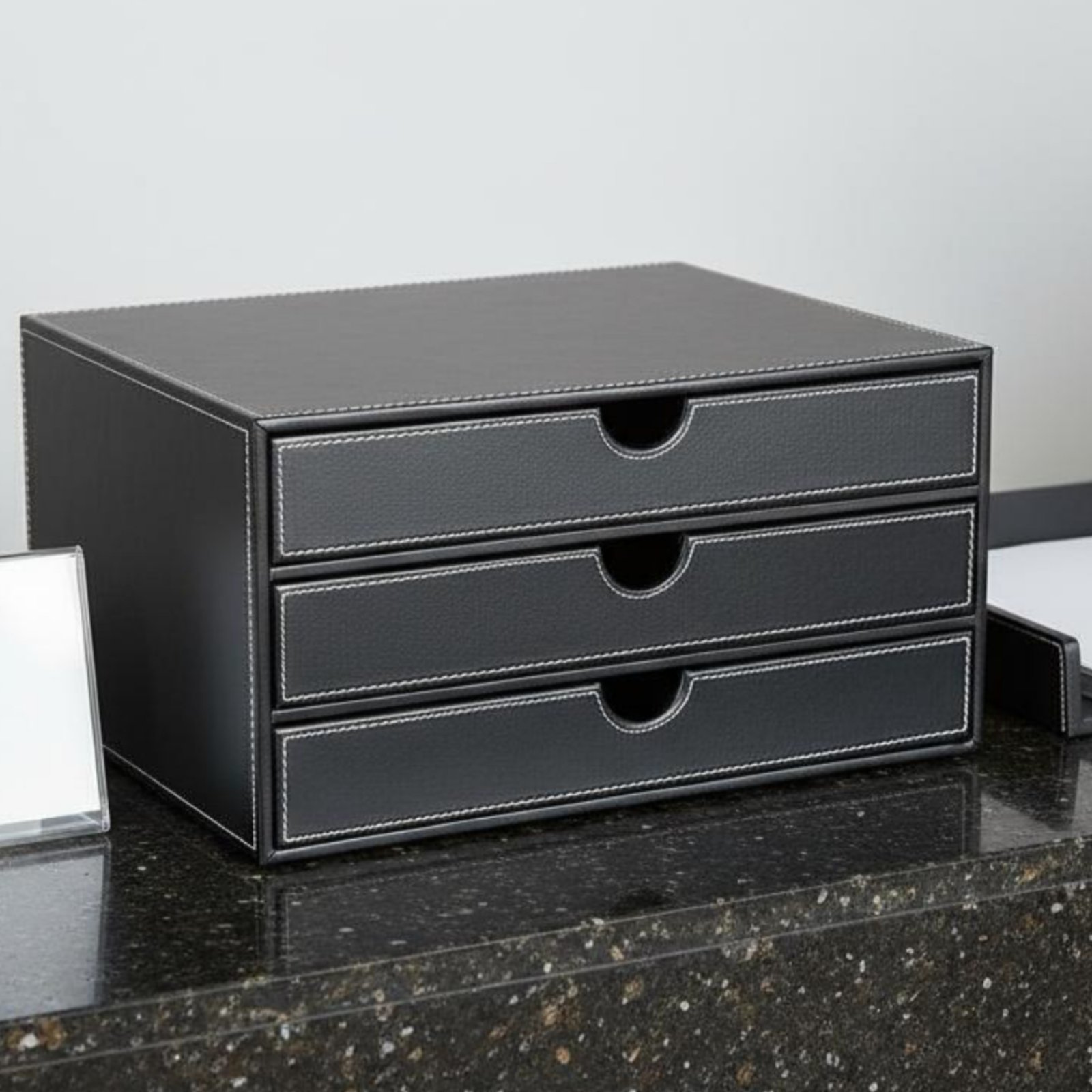 Leather Desk Organizer Box Han - Desktop Filing Tray review and price