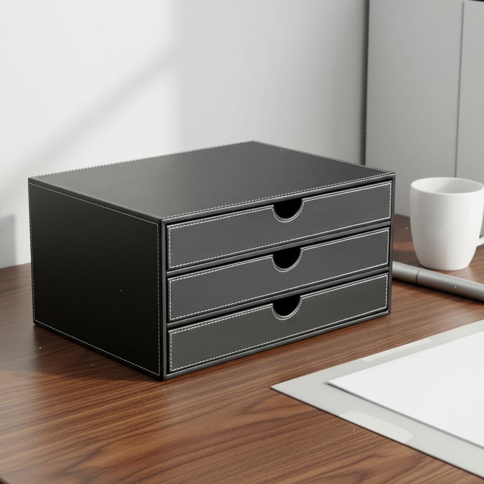 Leather Desk Organizer Box Han - Desktop Filing Tray review and price