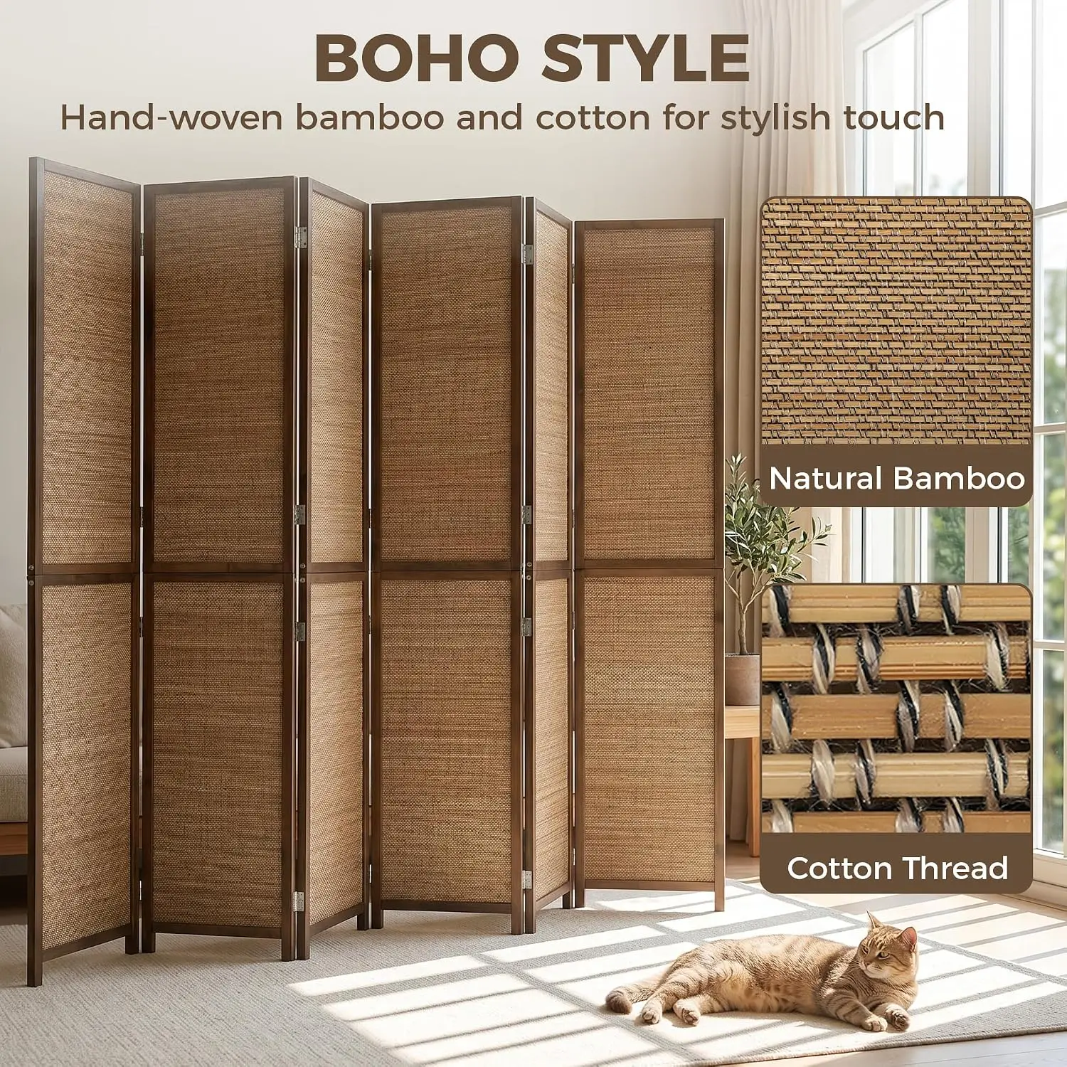 6 FT Room Divider, 6 Panel Han - Room Divider Bamboo review and price